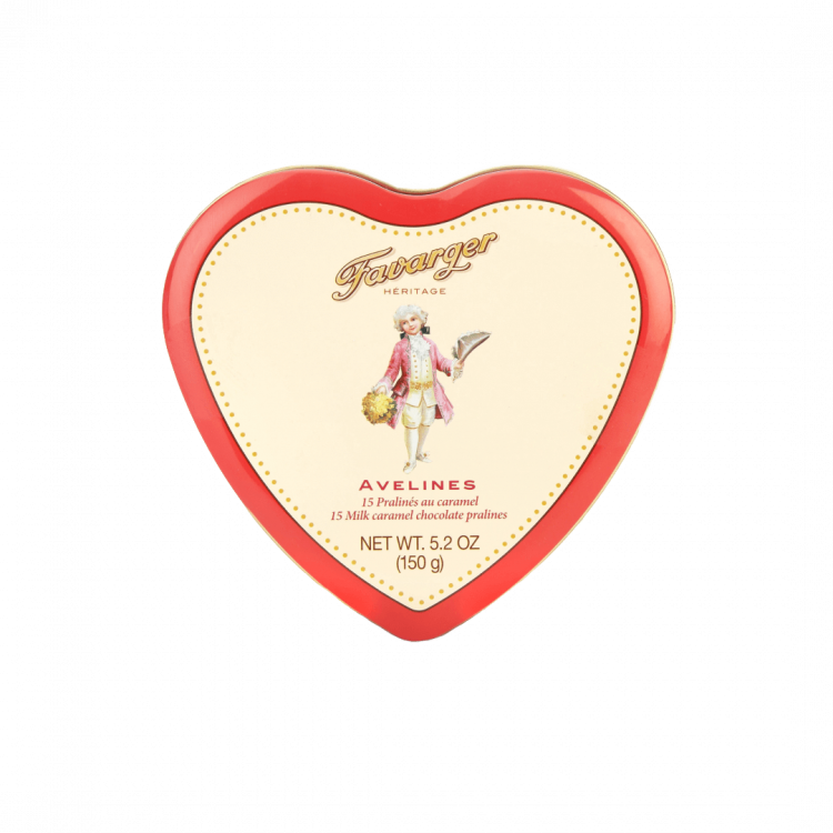 Heart-shaped metallic tin – 15 caramel Avelines